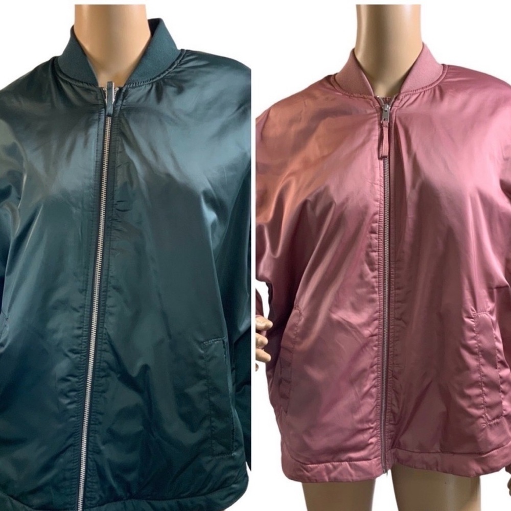 Woman’s A New Day Pink Green Zipper Bomber 2 Pc Bundle Jacket Set Sz‎ Med Preppy